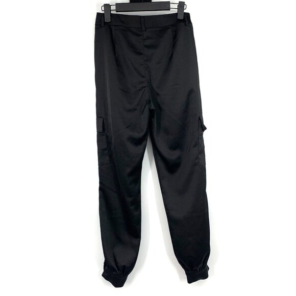 Love Tree Jogger Pants Black Satin Cargo Pocket High Rise - Picture 5 of 8